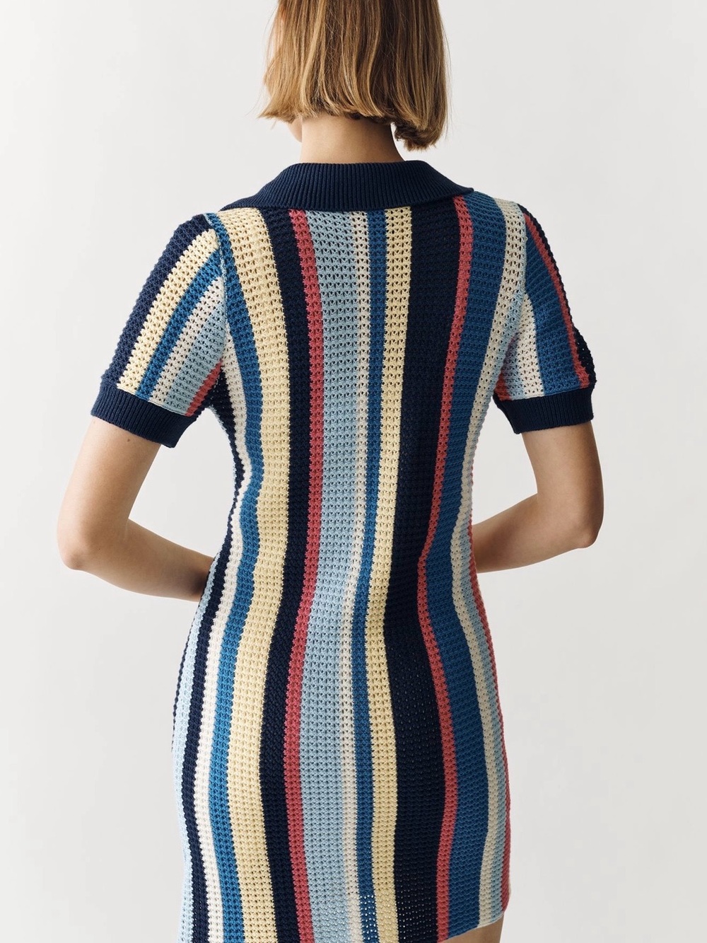 Maeve by Anthropologie Striped Knit Polo Dress in Navy, Blue, Pink & Cream - L - Picture 3 of 6